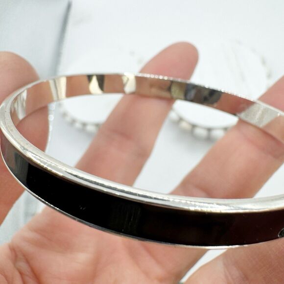 Vera Bradley Women's Silver Tone Black Enamel Narrow Bangle Bracelet - Picture 4 of 9